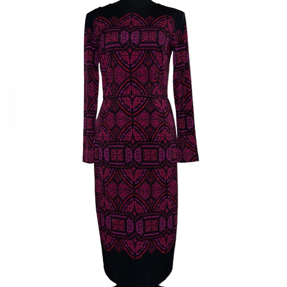 Maggie London - Black/Purple Business Midi Bodycon Dress (4) [Poly,Spandex]